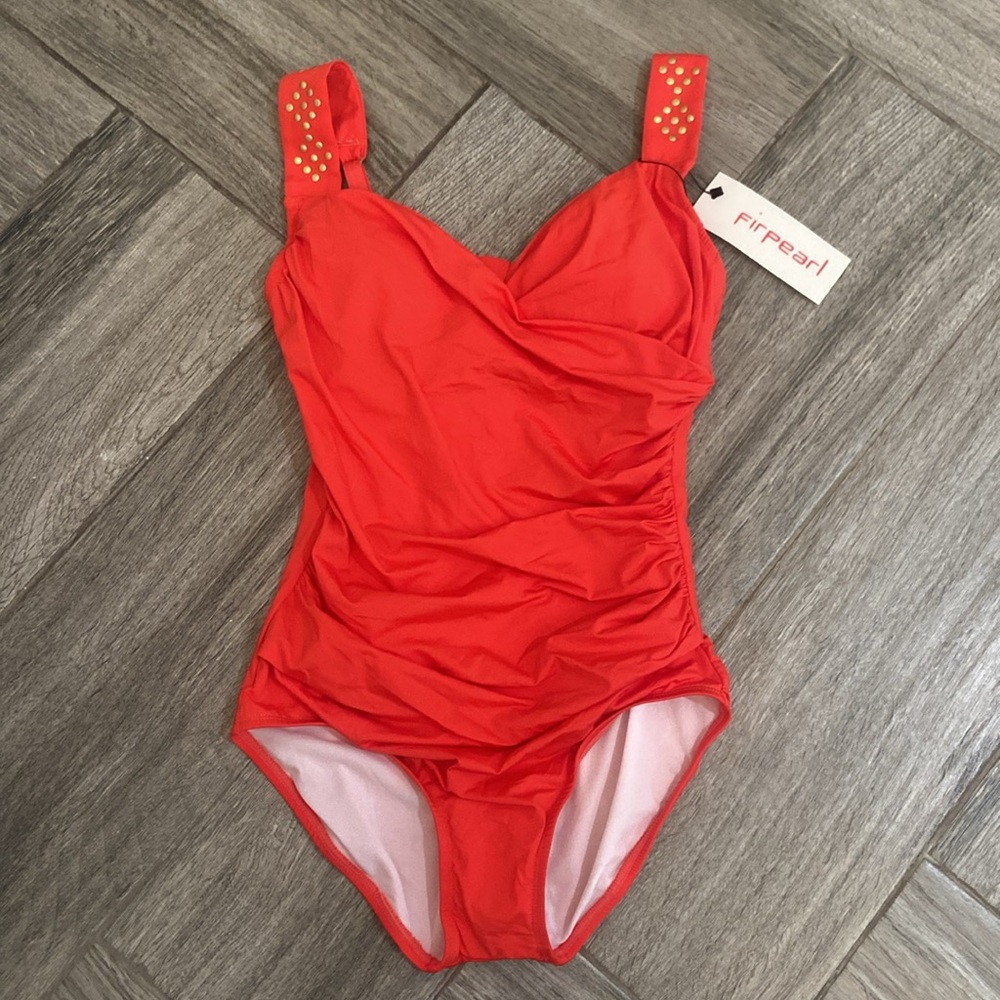 Firpearl V Neck Tummy Control Wireless One Piece Monokini Swimsuit Size 6 New